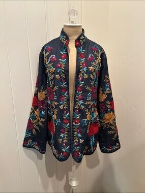 Anu Embroidered Floral Navy Blue Jacket